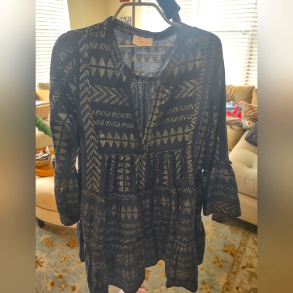 NWOT Anthropologie Ana Blue and Gold Resort Mini Dress - Medium - Picture 5 of 10